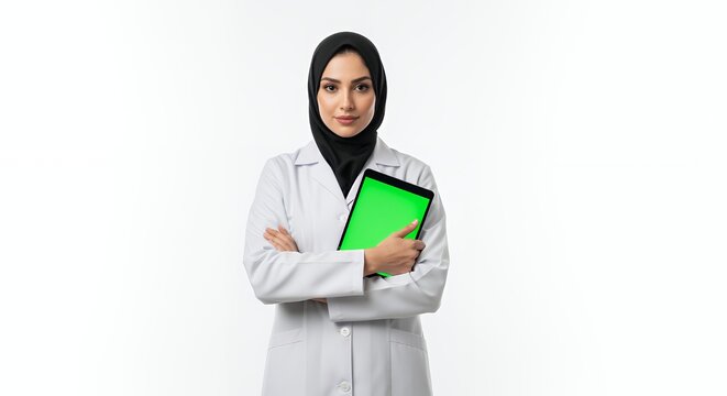 Confident Muslim Female Doctor with Tablet