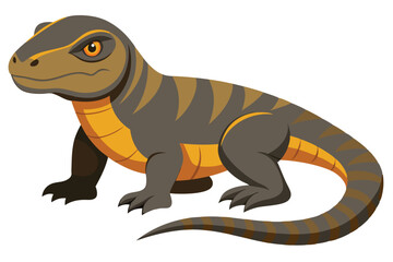Cartoon Komodo Dragon Illustration Striking Pose Showing its Unique Markings and Reptilian Features Displaying Brown and Yellow Hues
