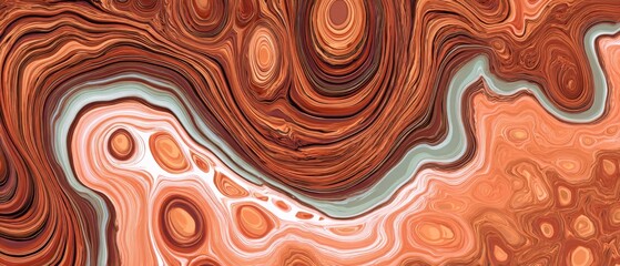 Obraz premium Abstract peach and brown marble texture with swirling patterns and subtle light green and white accents