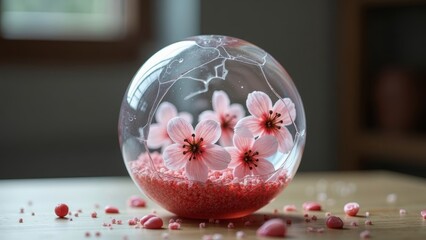 Spherical floral glass scene