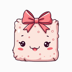 A cute cartoon character with a pink bow on its head