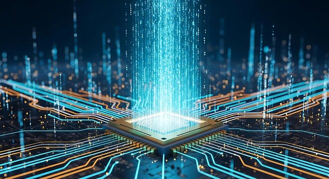 A futuristic chip is the center of modern technology and innovation