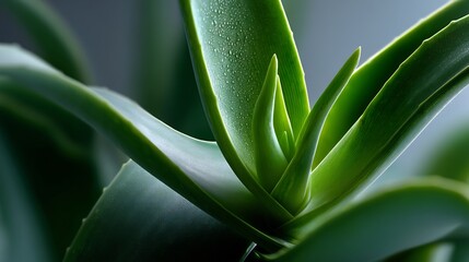 Obraz premium Close-up of Fresh Aloe Vera Plant with Water Droplets on Green Leaves