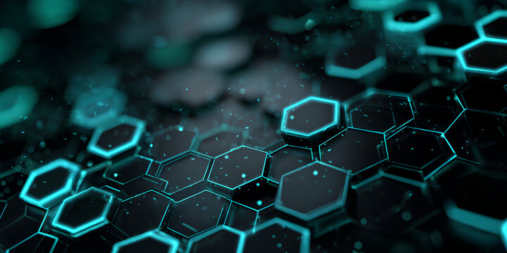 Abstract glowing hexagonal grid pattern with futuristic technology and science concept - Powered by Adobe