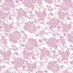 Beautiful ornament in the pattern.Vector seamless pattern with beautiful pink ornament on a white background with shadow.