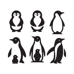 set of penguin silhouette vector illustration