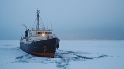 Frozen ship in icy expanse