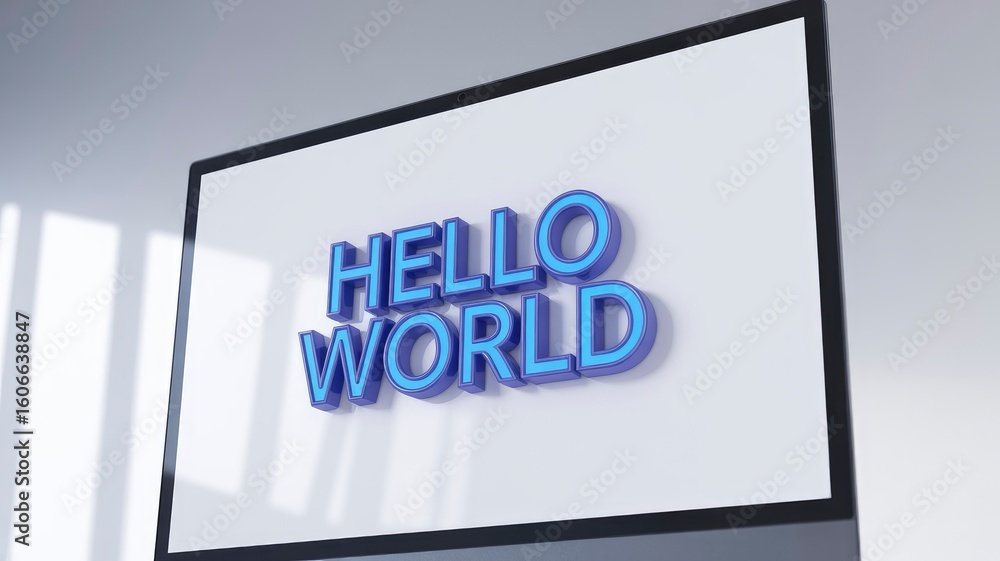 Fototapete hello world! modern 3d text on a computer screen
