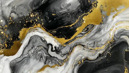 Elegant fluid art animation with shimmering gold accents and marbled texture effect - Powered by Adobe