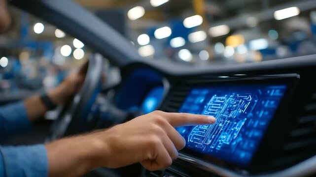 Sleek futuristic car dashboard featuring an advanced touch-screen infotainment system.