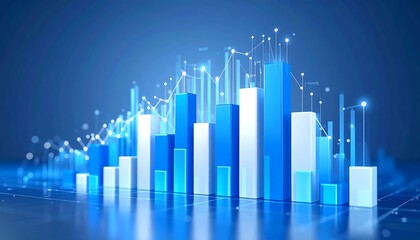 3D bar graph chart with glowing lines