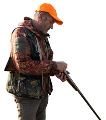 Midsection of man unloading shotgun while standing on field