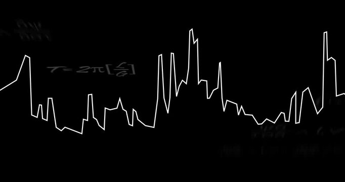 White waveform line emerging, oscillating sharply and spiking to visualize scientific data growth