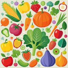 mix fruits and vegetables vector art