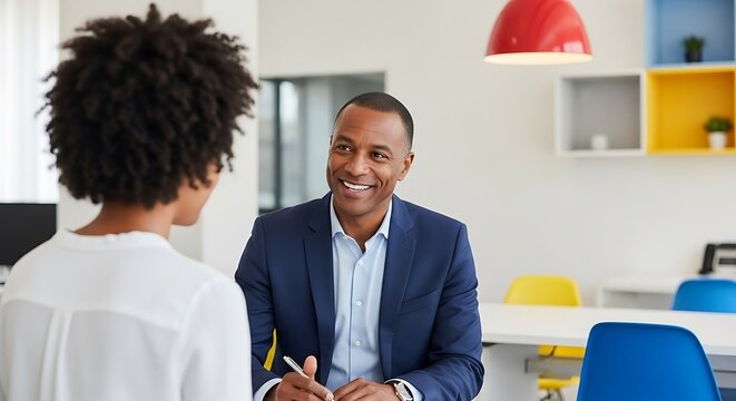 A job interview in a modern office setting.