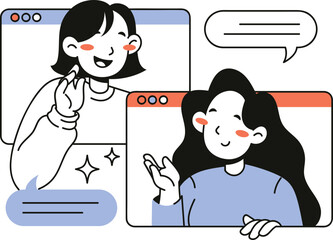 Illustration of Women in Online Meeting