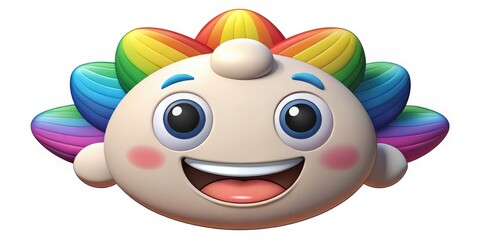 Fototapeta premium Cute cartoon character with rainbow hair and a big happy smile