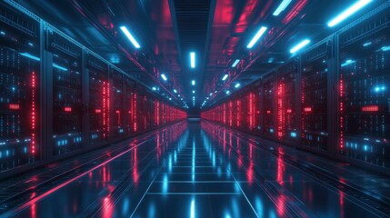 Futuristic server room tunnel