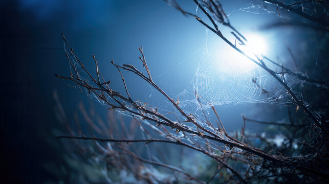 Bare winter tree branches silhouetted against bright blue sky with sunlight creating dramatic atmospheric nature scene in cold season
- Powered by Adobe
