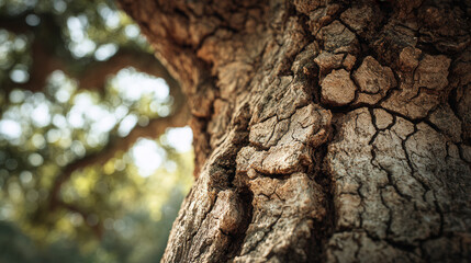 Tree bark texture close up with natural patterns and soft blurred background lighting
