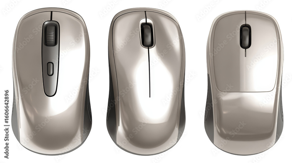 Poster trio of computer mice, a closeup look at modern input devices for enhanced productivity.