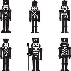 Traditional nutcracker soldier set in flat black bundle style Silhouette Vector and illustration artwork