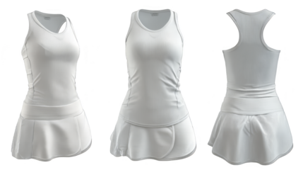 Three tennis uniforms, ready for match point sports apparel on display.