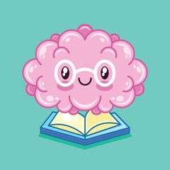 Hand drawn cute kawaii brain cartoon character illustration
