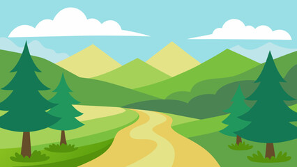 Obraz premium Valley with Forest Trees and Walking Path