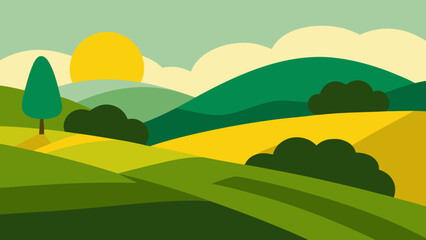 Fototapeta premium Calm Countryside View With Green and Gold Mix