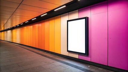 Blank Poster in Black Frame on Gradient Orange-Magenta Wall with Soft Lighting