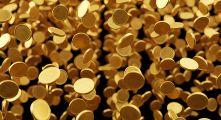 Falling Golden Coins on a Dark Background