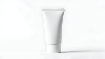 Minimalist White Cosmetic Tube Isolated on White Background, Clean Design.