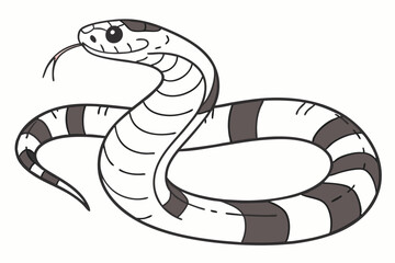 Stylized Illustration of a Banded Snake with Tongue Extending, Emphasizing its Pattern and Coiled Position in a Minimalist Aesthetic