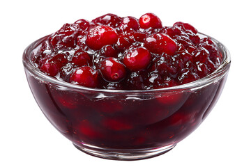 A bowl of homemade cranberry sauce with whole berries, isolated on transparent background on transparent background