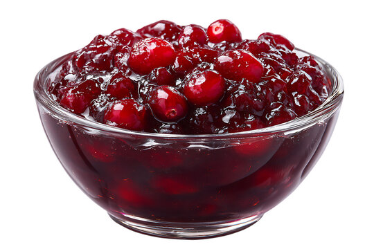 A bowl of homemade cranberry sauce with whole berries, isolated on transparent background on transparent background - Powered by Adobe