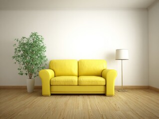Yellow couch in a minimalist interior.