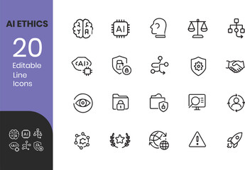 Ai Ethics Editable vector line Icons set