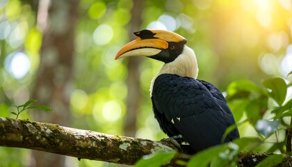 Bird perched in lush forest