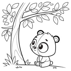 Kawaii Baby Bear Sitting Under a Tree | Cute Cartoon Vector for Kids and Nursery Art