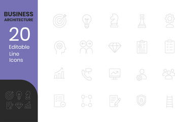 Business Architecture Editable vector line Icons set