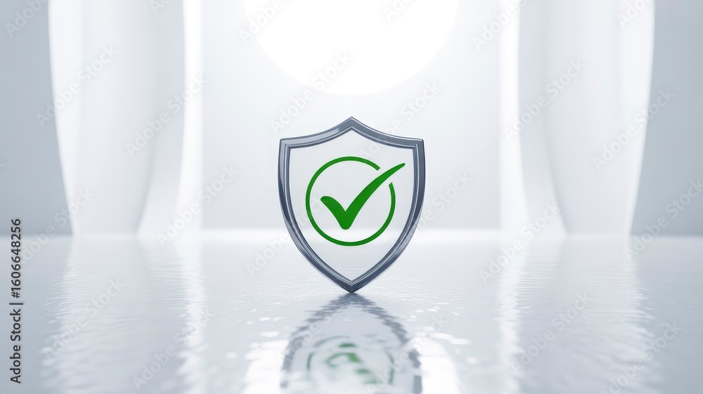 Fototapete secure shield with green check mark - 3d render
