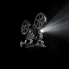 Fototapeta premium Film projector lights up dark space