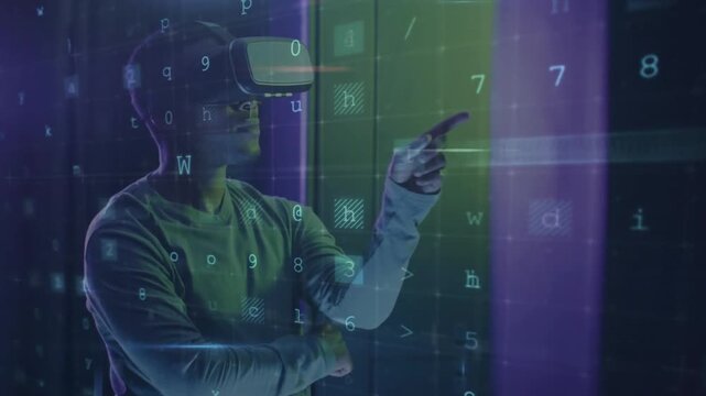 VR user raising hand initiating scan detecting malware disabling firewall confronting cyber attack
