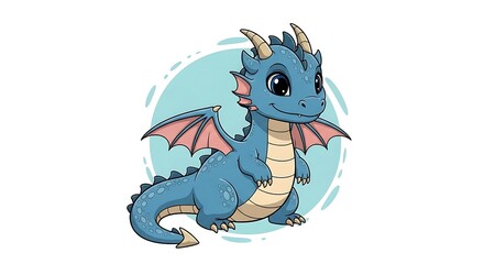 Obraz premium A cute, cartoon dragon in a light teal color.
