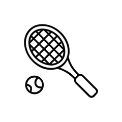 Simple Line Art Icon of a Tennis Racket and Ball for Sports Design