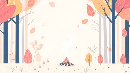 Warm bonfire in the autumn forest