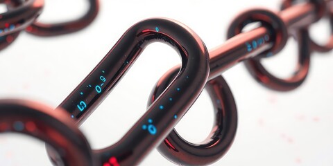 Digital Connection Links A Metallic Chain Illustrating Network Security and Data Integration on a White Background