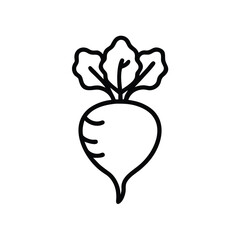 Turnip Outline Vector Illustration with Taproot and Leaves Design Element