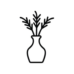 Elegant Line Art Vase with Dried Pampas Grass Vector Illustration